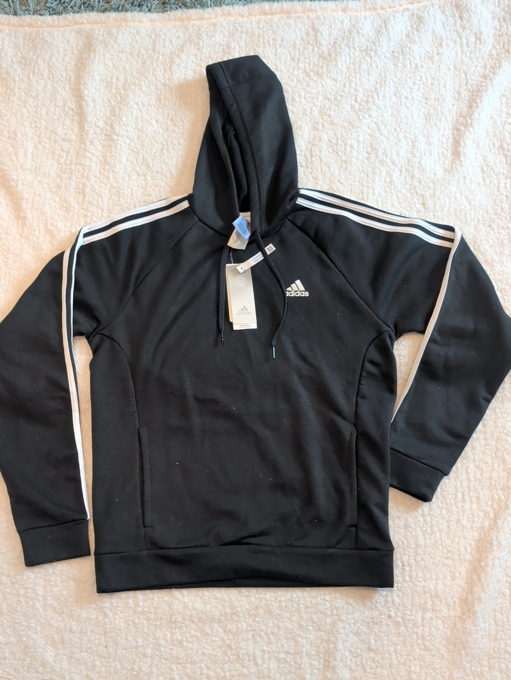 Adidas Women's Hoodie | Medium | Black 3-Stripes Pullover | NWT